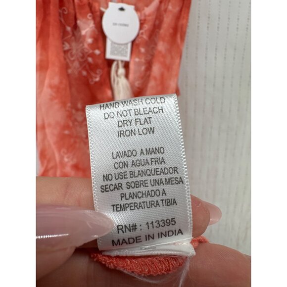 En Creme Mini Dress Sz S Tasseled Orange Tie-Dye Embroidered Boho Flirty Beachy - Picture 6 of 11